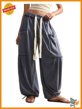 Women's Baggy Boho Harem Pants Wide Leg Sweatpants with Pockets